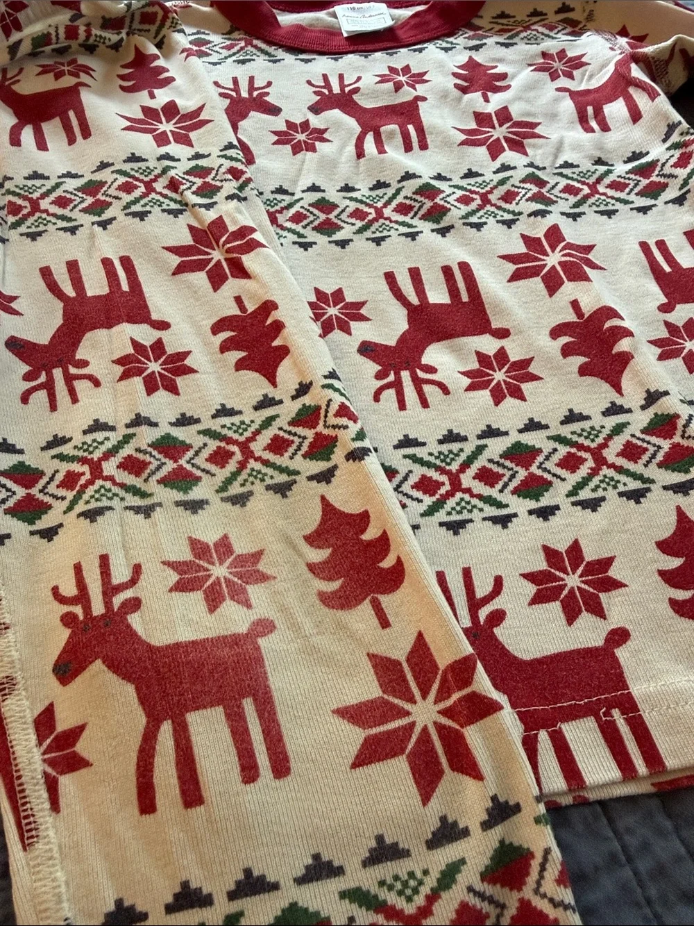 Hanna Andersson Red and Cream Reindeer Holiday Pajama Set